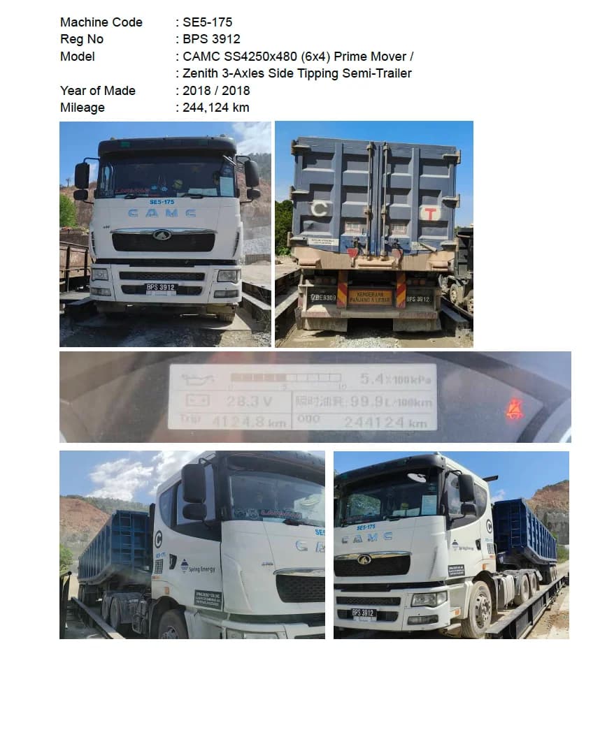 CAMC | Prime Mover | SS4250x480 (6x4) | 2018 | Used | SE5-174 - 183
Zenith | 3-Axles Side Tipping Semi-Trailer | 2018 | Used - Image 5