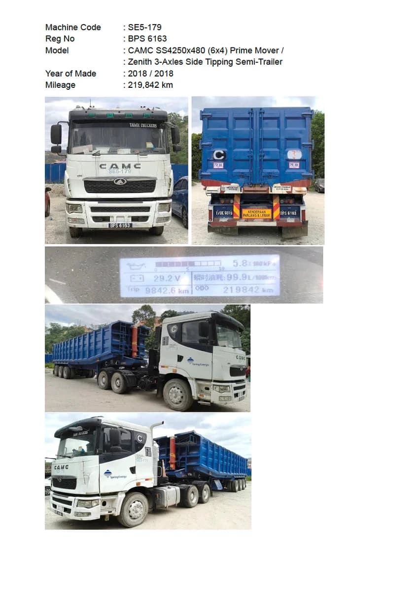 CAMC | Prime Mover | SS4250x480 (6x4) | 2018 | Used | SE5-174 - 183
Zenith | 3-Axles Side Tipping Semi-Trailer | 2018 | Used - Image 9