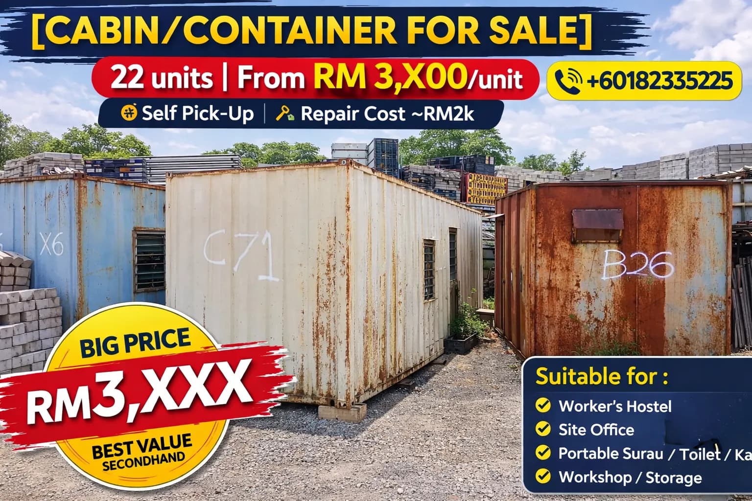 Ijok 20ft Cabin Container | Used | C23, C25, C65, C71, C33, C54, C14, B28, B26, B81, B43, B45, B44, B51, B74, B29, A49 , X2 , X3 , X4 , X5 , X6