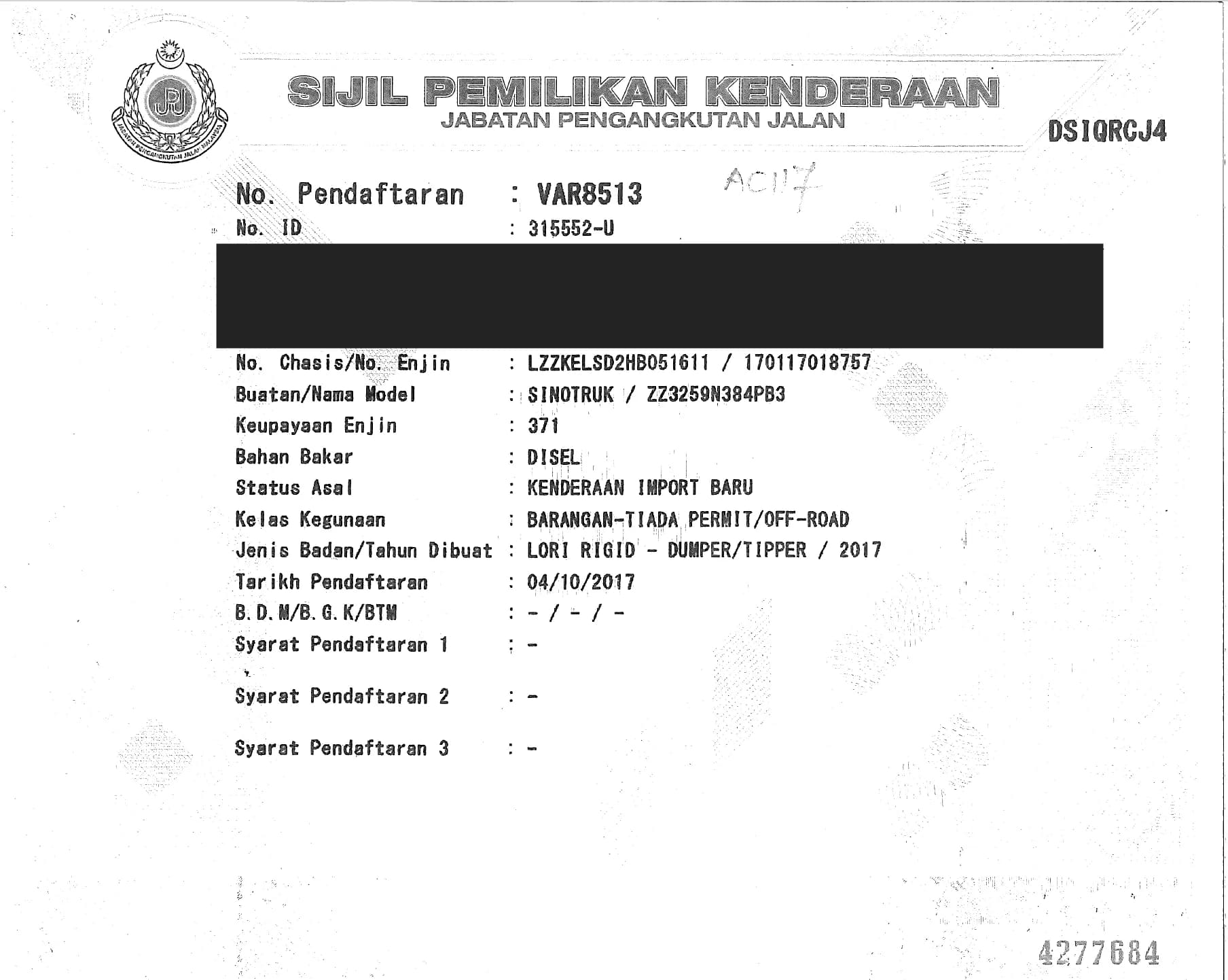 SINOTRUK | Dump Truck | ZZ3259N384PB3 | 2017 | USED