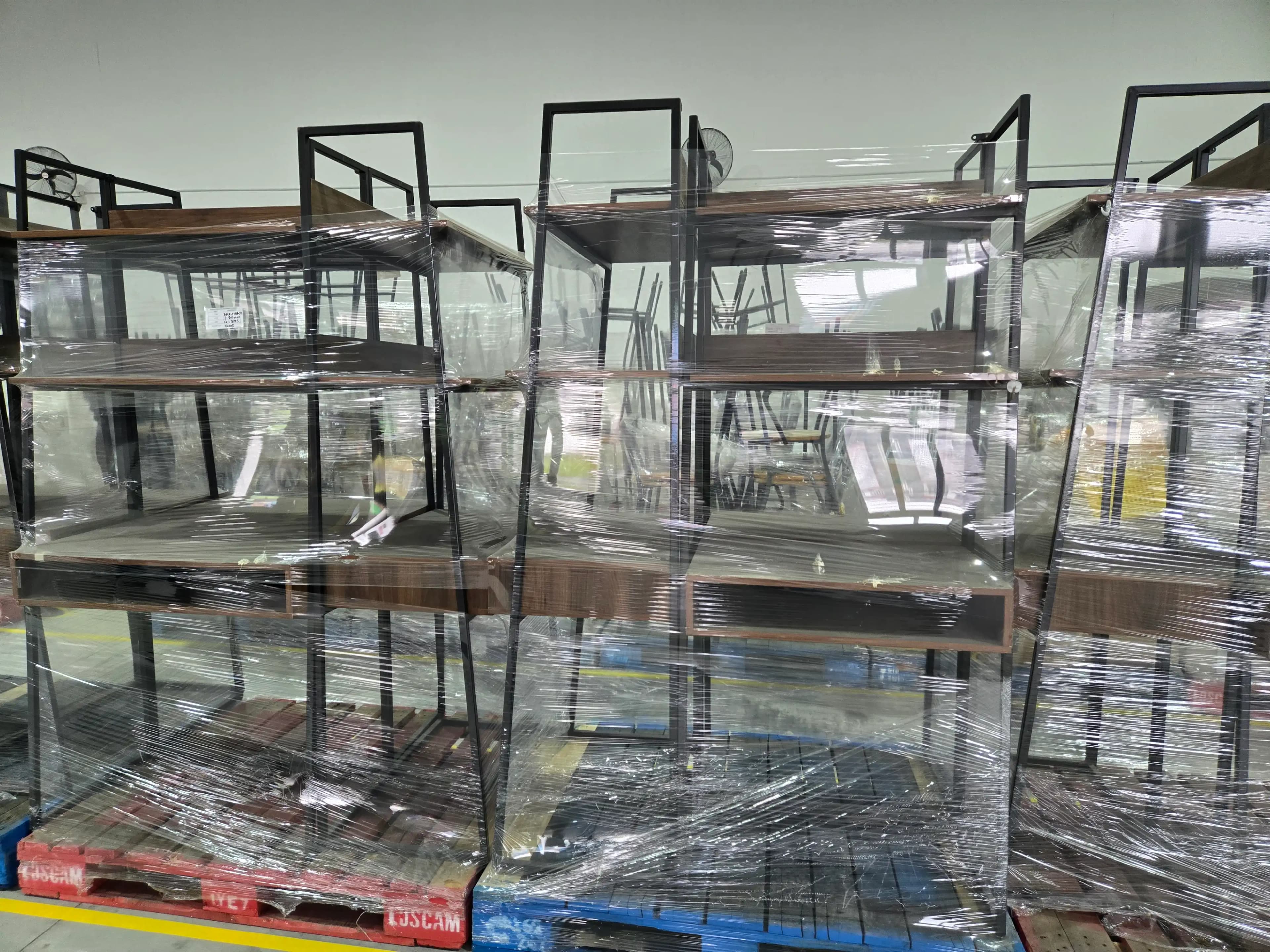 Industrial-Style Study Table with Metal Frame & Wooden Shelves - Image 1