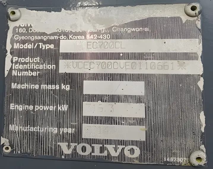 Volvo | Excavator | EC700CL | 2014 | EV123 | Used - Image 9